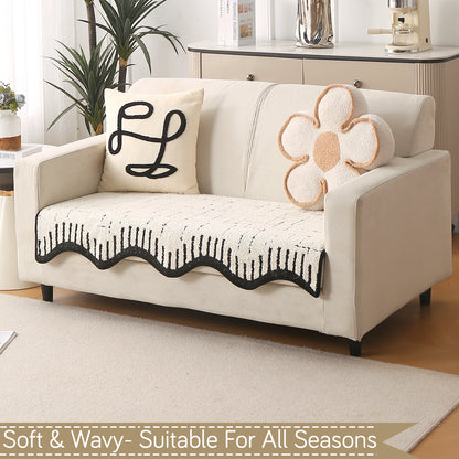 Premium Supple Soft Wavy with Curve Sofa Cover Mat, Off-White