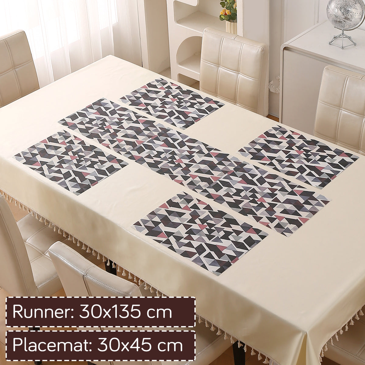 Color Splash PVC Mats for Dining Table, Triangular Mosaic - Burgundy Red