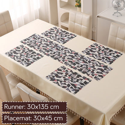 Color Splash PVC Mats for Dining Table, Triangular Mosaic - Burgundy Red