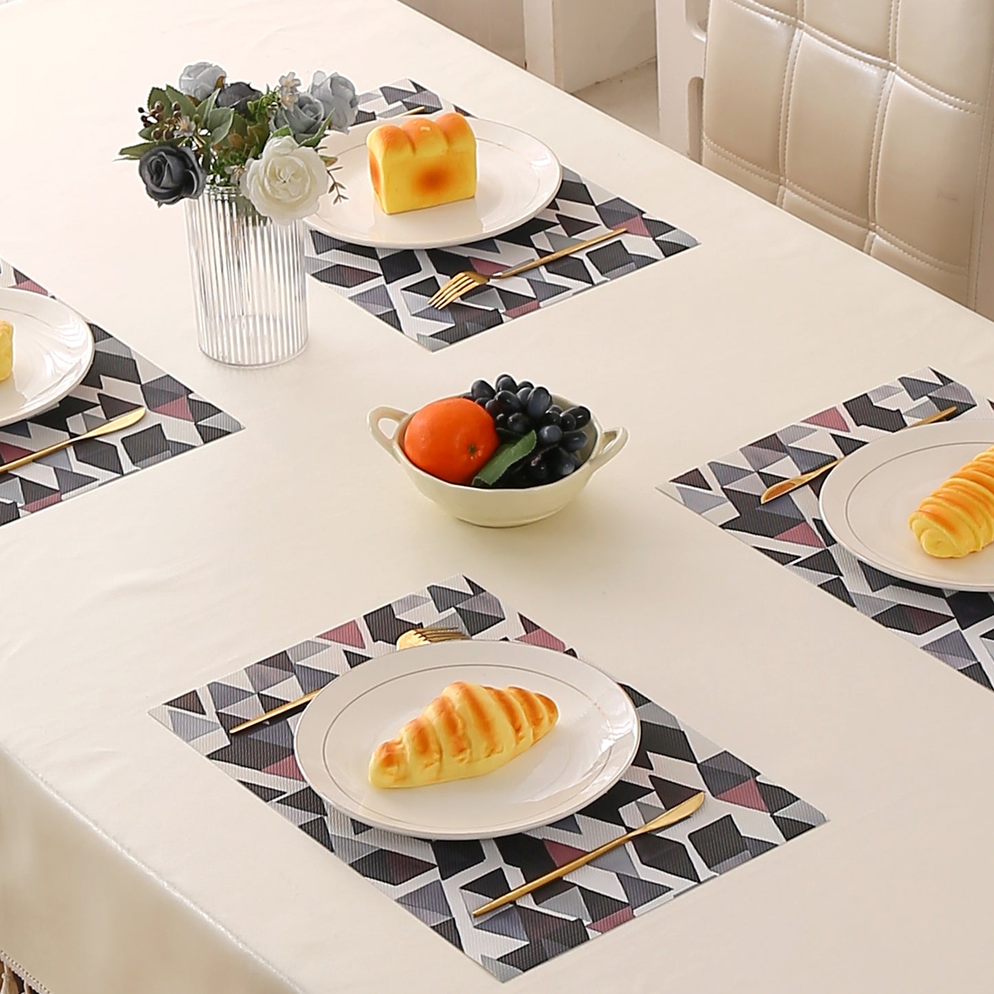 Color Splash PVC Mats for Dining Table, Triangular Mosaic - Burgundy Red