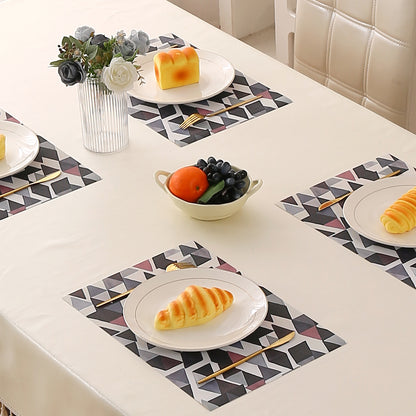 Color Splash PVC Mats for Dining Table, Triangular Mosaic - Burgundy Red