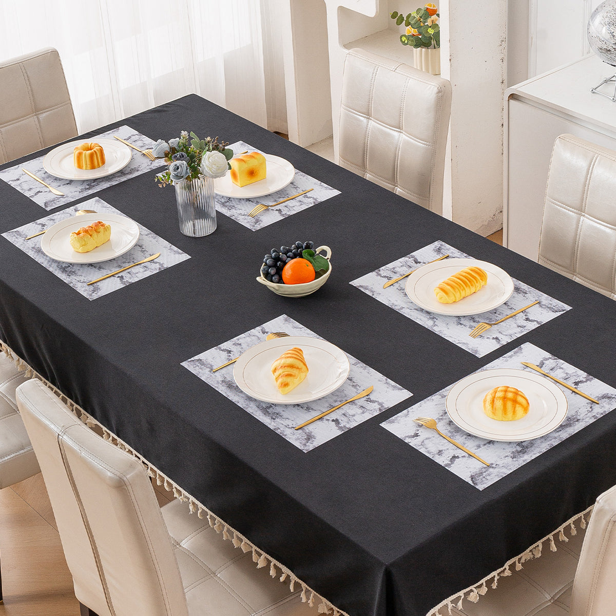 Marble Fusion PVC Mats for Dining Table, Misty Clouds - Spanish Grey