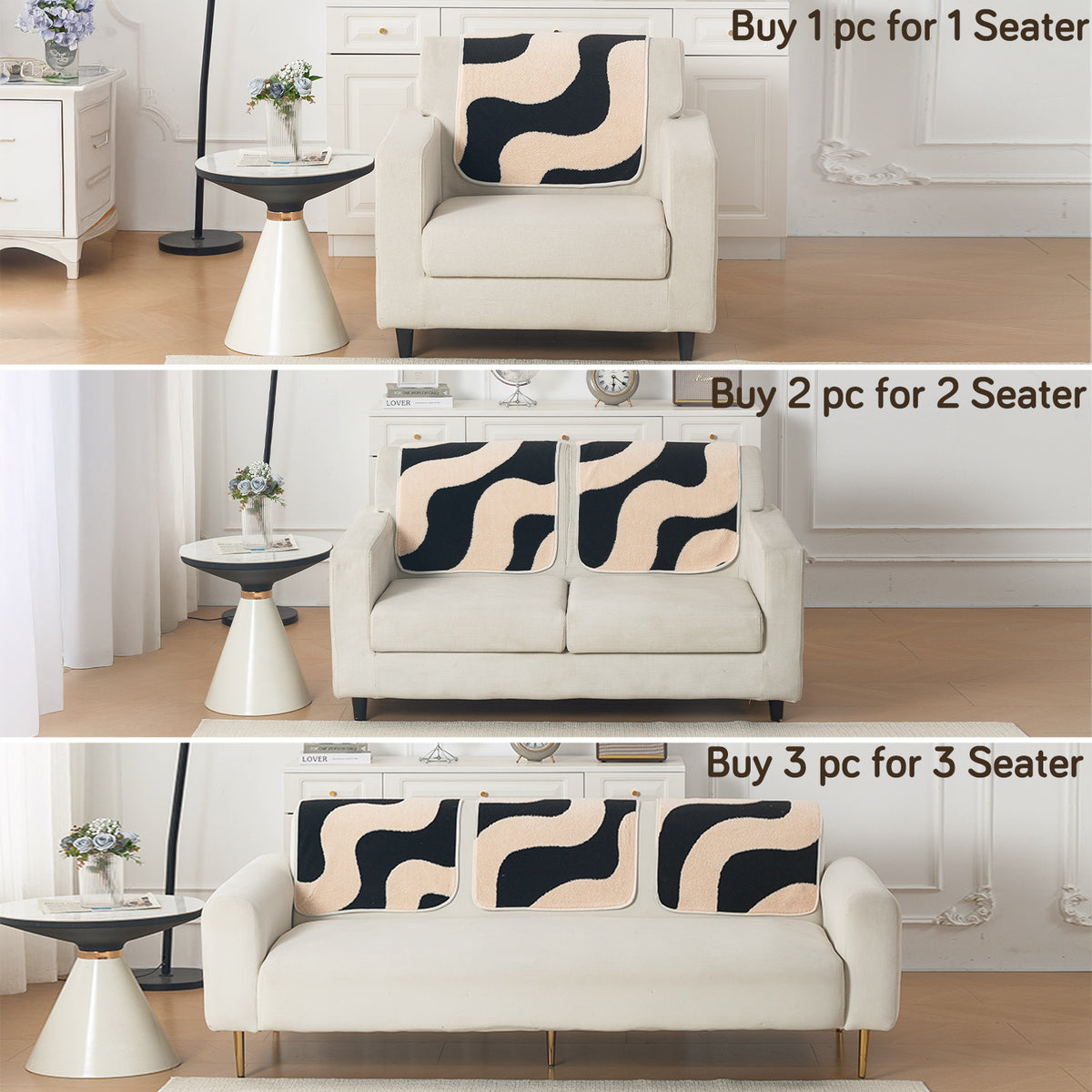 Luxury Plush Sherpa Anti-Slip Sofa Cover Mat, 'Noirea Series'| Wavy Stripe
