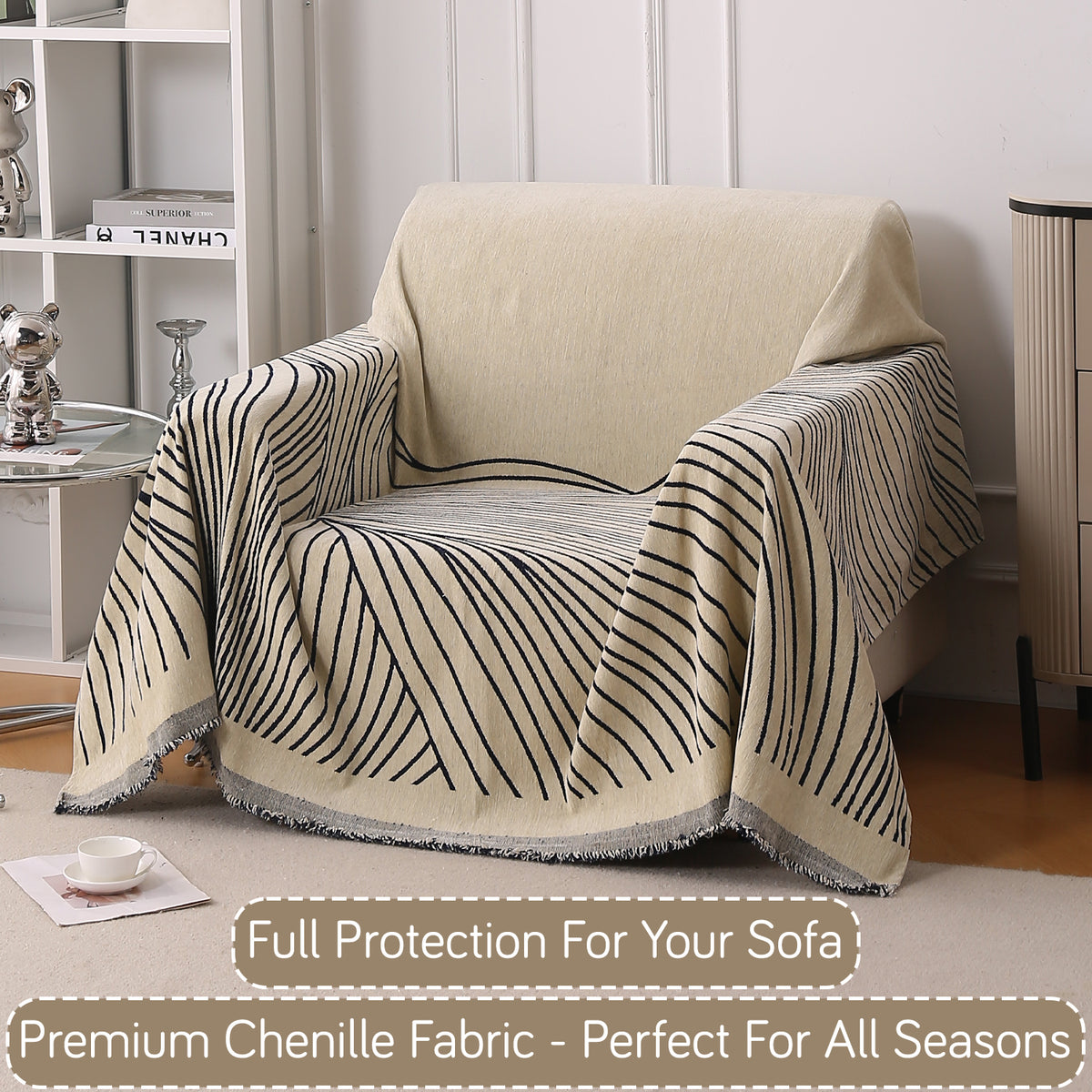Buy Navy Blue Colour WaveLoom Chenille 1 Seater Sofa Throw | HOKIPO