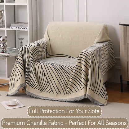 WaveLoom Collection Printed Chenille Sofa Cover Throw, Navy Blue