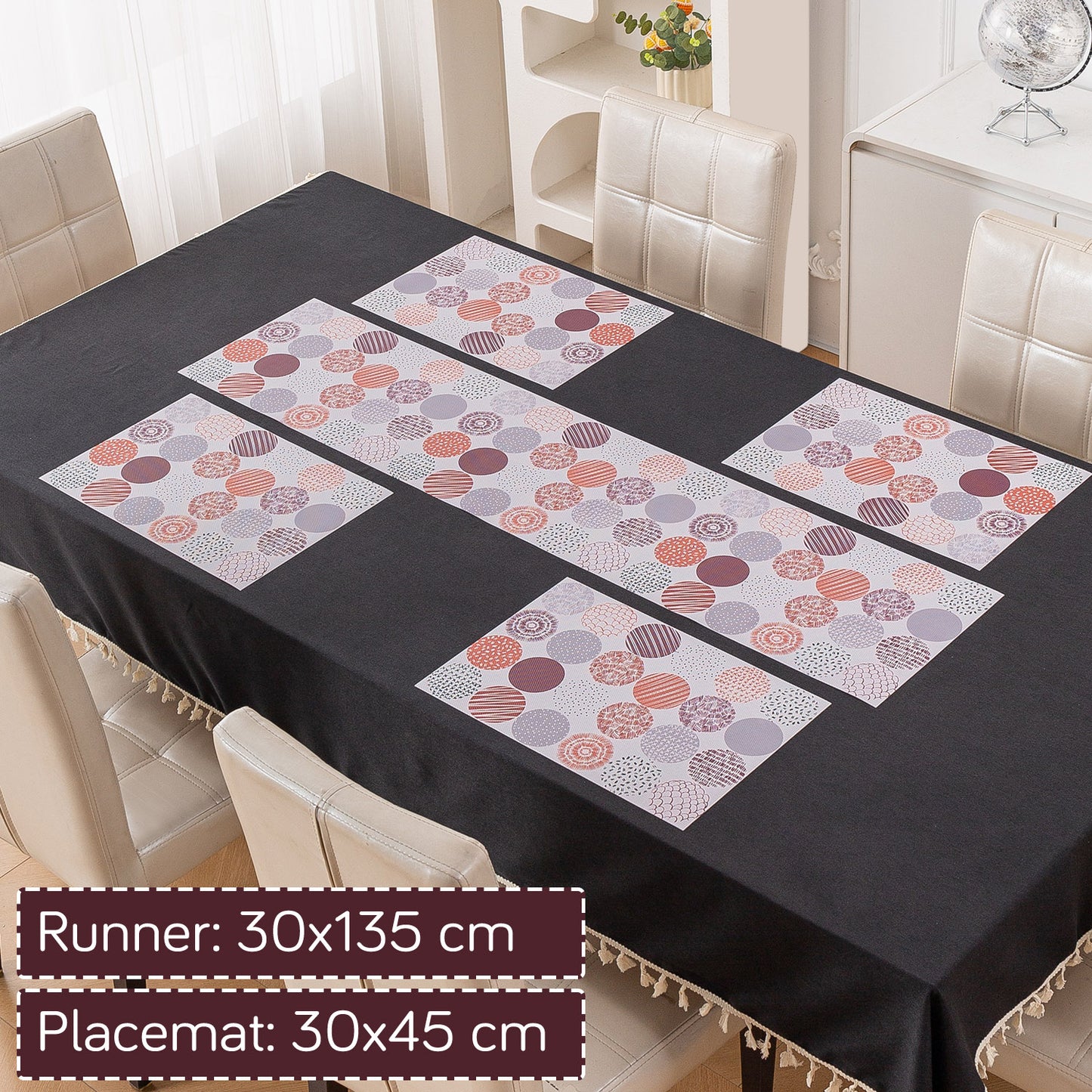 Color Splash PVC Mats for Dining Table, Bloom Circles - Rose Dust