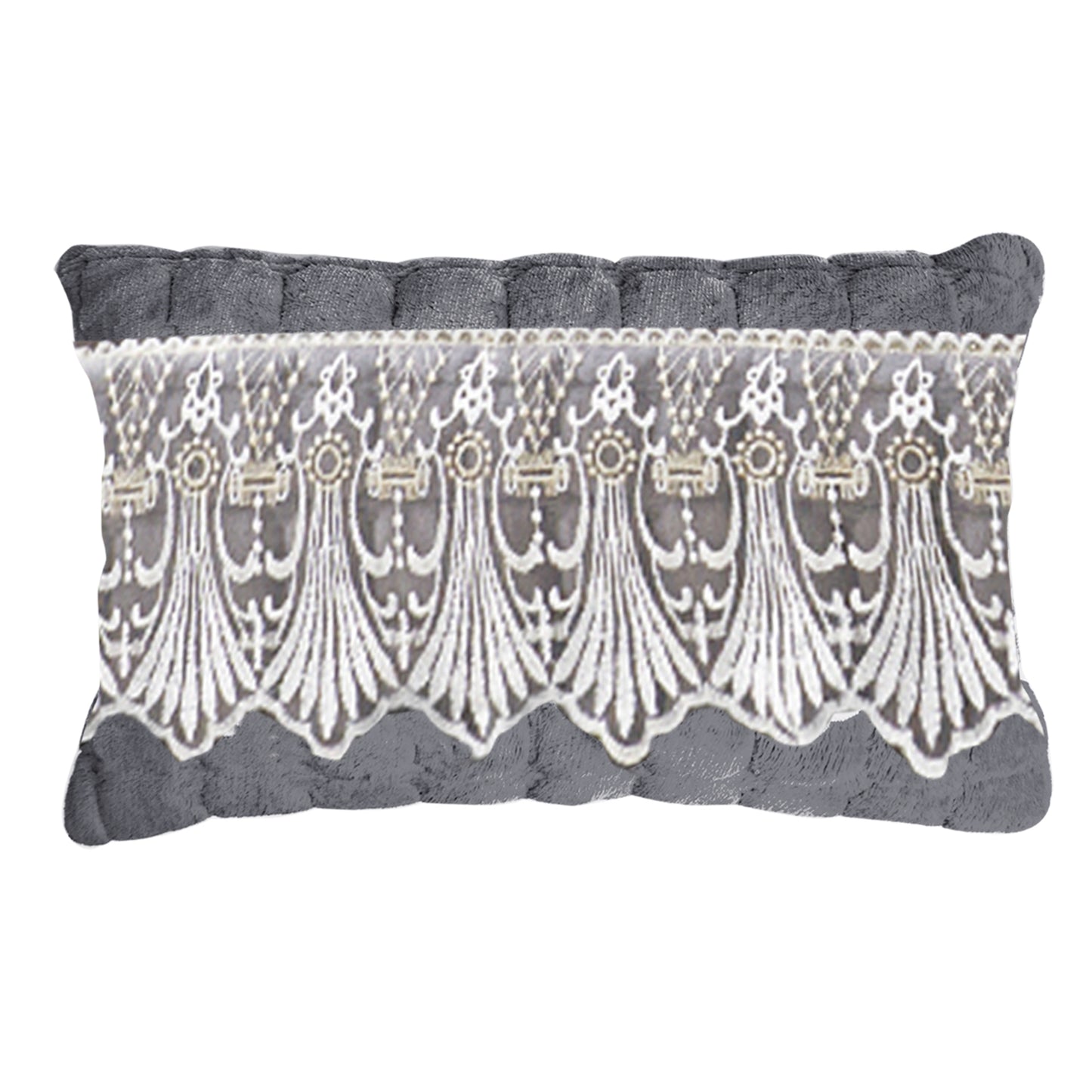 Premium Milk Velvet Sofa Cushion Cover with Lace Design, Porpoise Grey