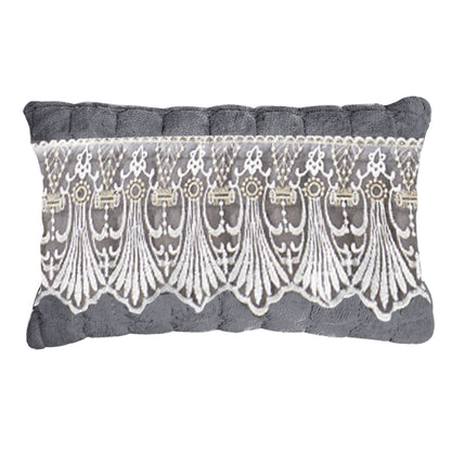 Premium Milk Velvet Sofa Cushion Cover with Lace Design, Porpoise Grey