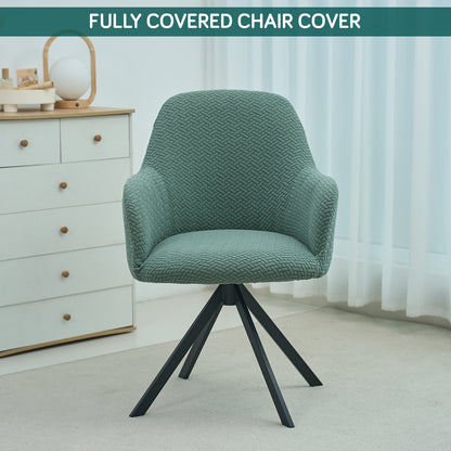 Premium Jacquard Fully Covered Cover for Swivel Dining Chair with Arms, Continental Green