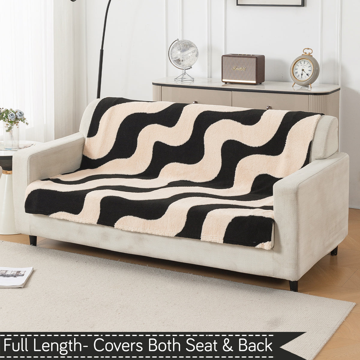 'Noirea Series' Plush Sofa Cover for Seat & Back, Wavy Stripe