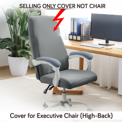 Office Chair Cover for Executive Chair (High-Back) – 140 GSM Stretchable Fabric – Washable & Anti-Slip – Fits Big & Tall Office Chairs, Smoke Grey