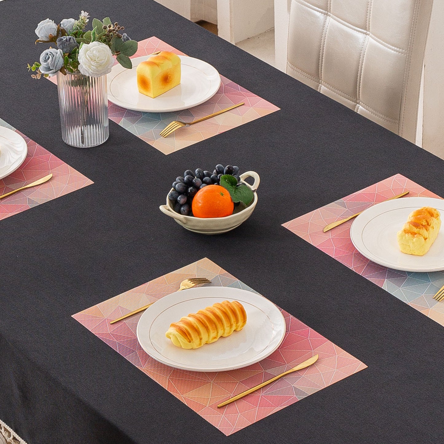 Color Splash PVC Mats for Dining Table, Abstract Polygon - Rose Mauve