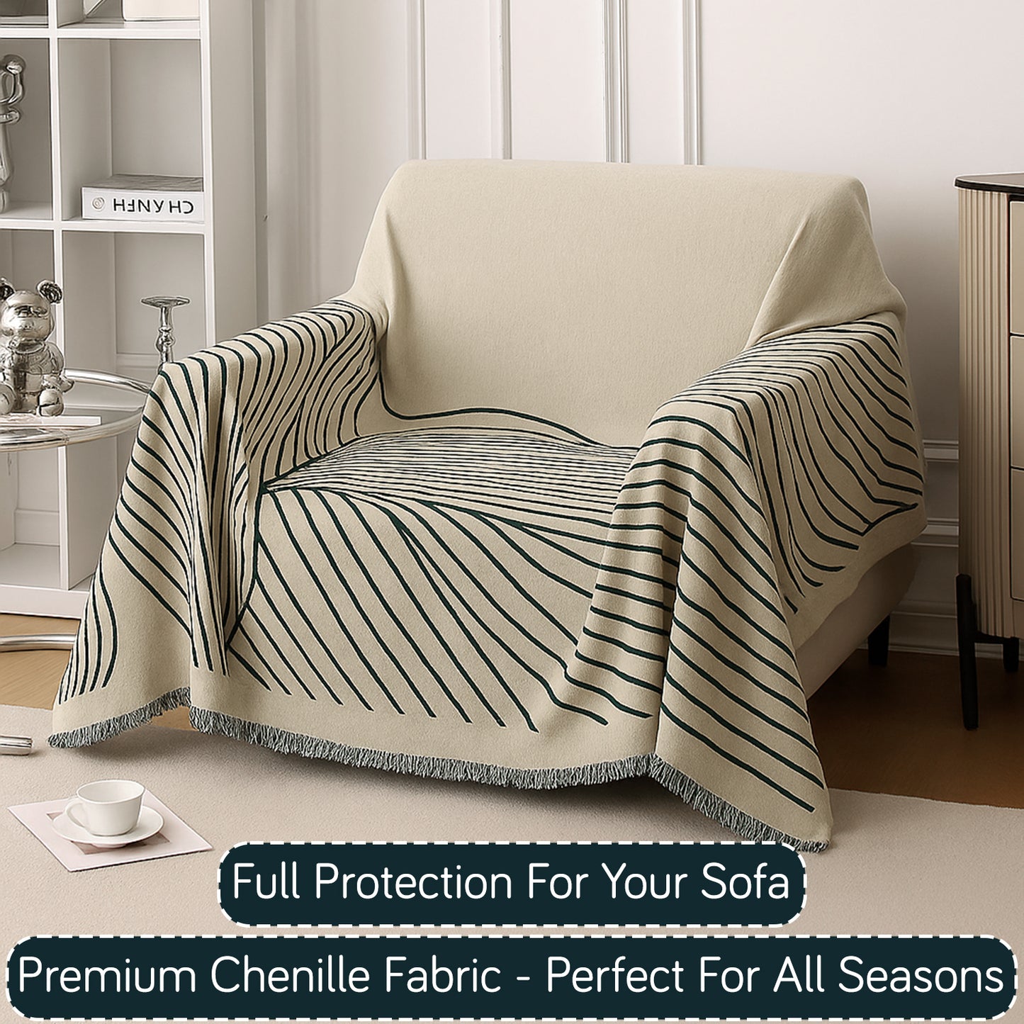 WaveLoom Collection Printed Chenille Sofa Cover Throw, Peacock Green