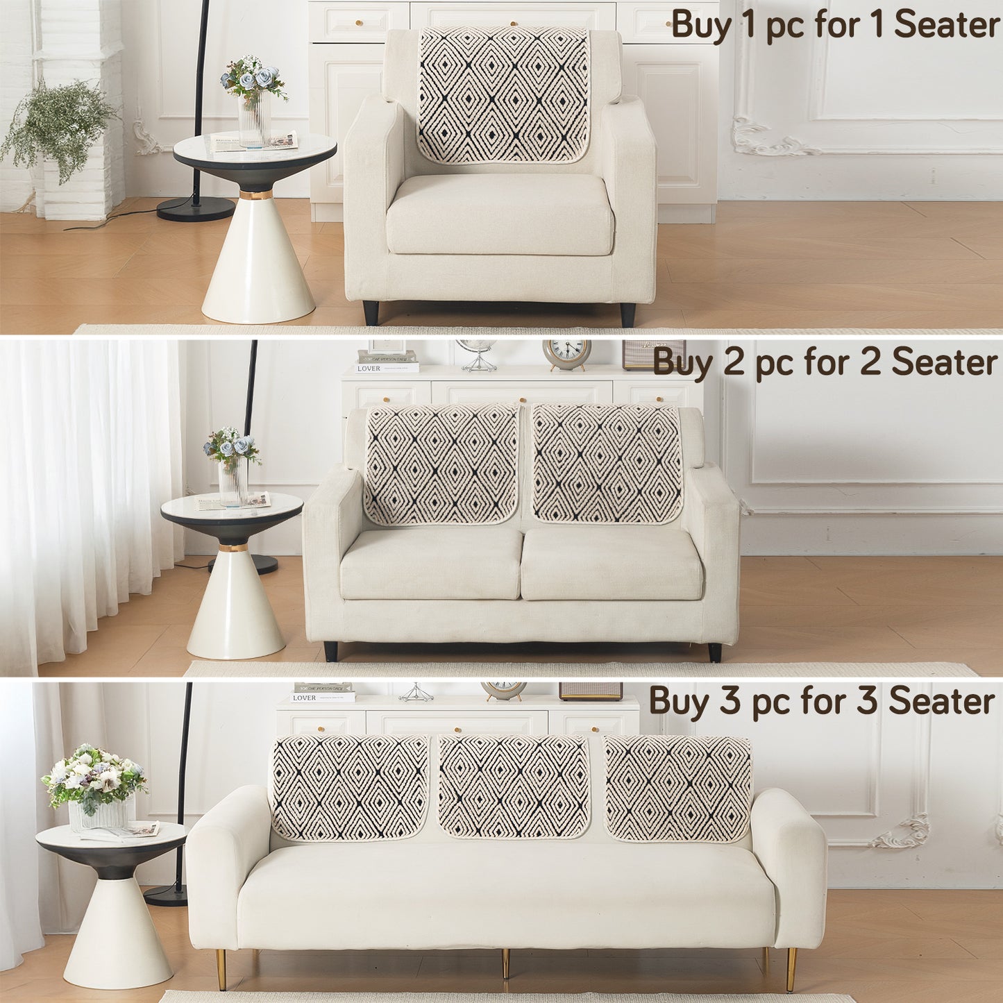 Luxury Plush Sherpa Anti-Slip Sofa Cover Mat, 'Noirea Series'| Geometric Diamond