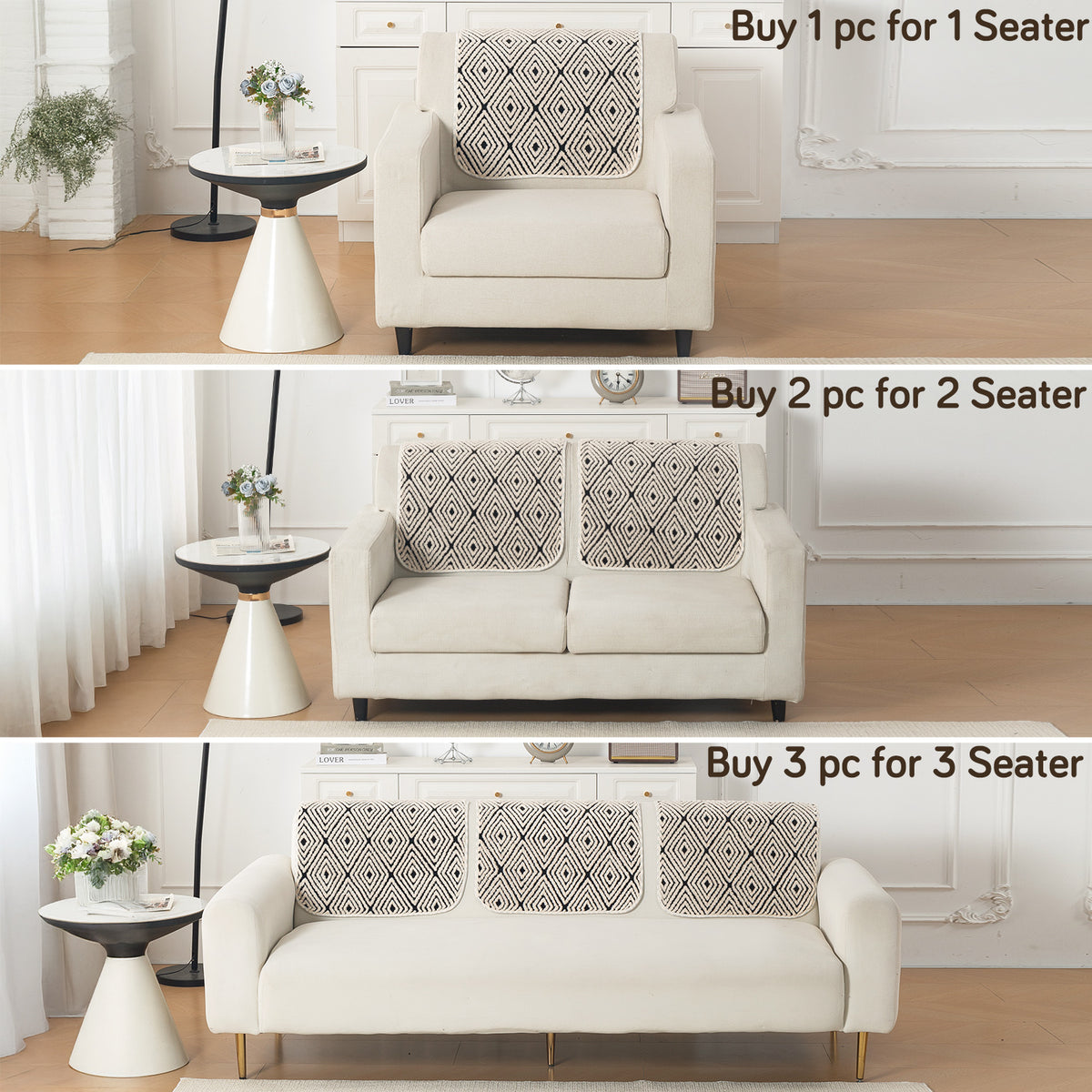 Luxury Plush Sherpa Anti-Slip Sofa Cover Mat, 'Noirea Series'| Geometric Diamond