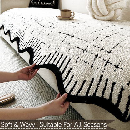 Premium Supple Soft Wavy Sofa Cover Mat, Off White