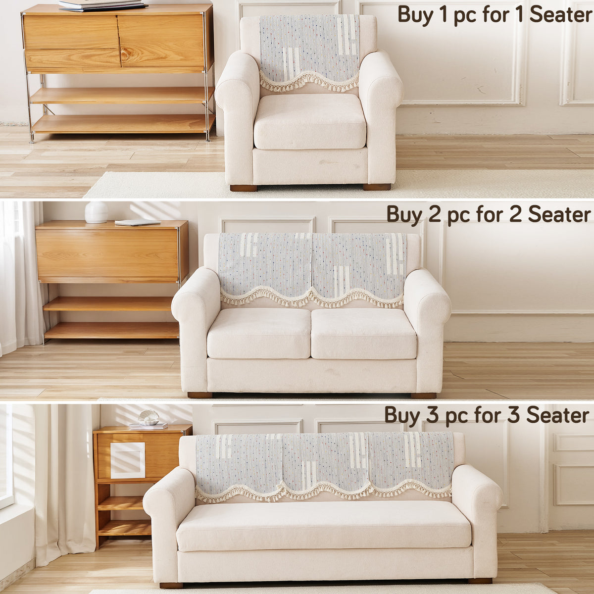 DreamWave Chenille with Tassels Sofa Cover Mat, Pearl Grey