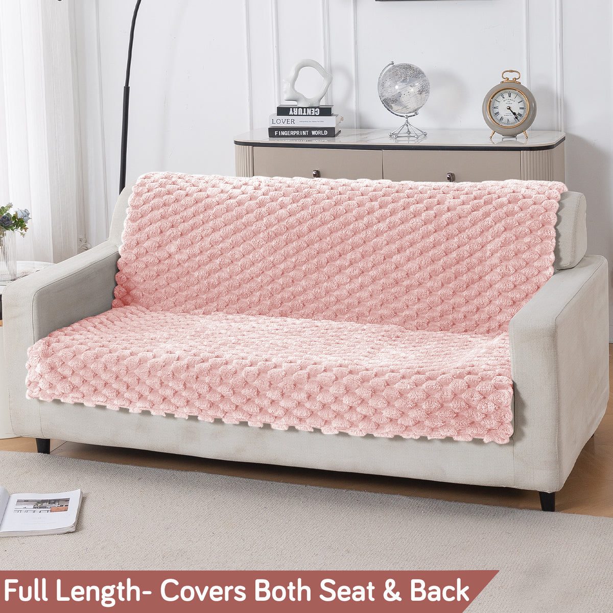 'BunnySoft Series' Plush Sofa Cover Throw for Sofa Seat & Back, Flamingo Pink