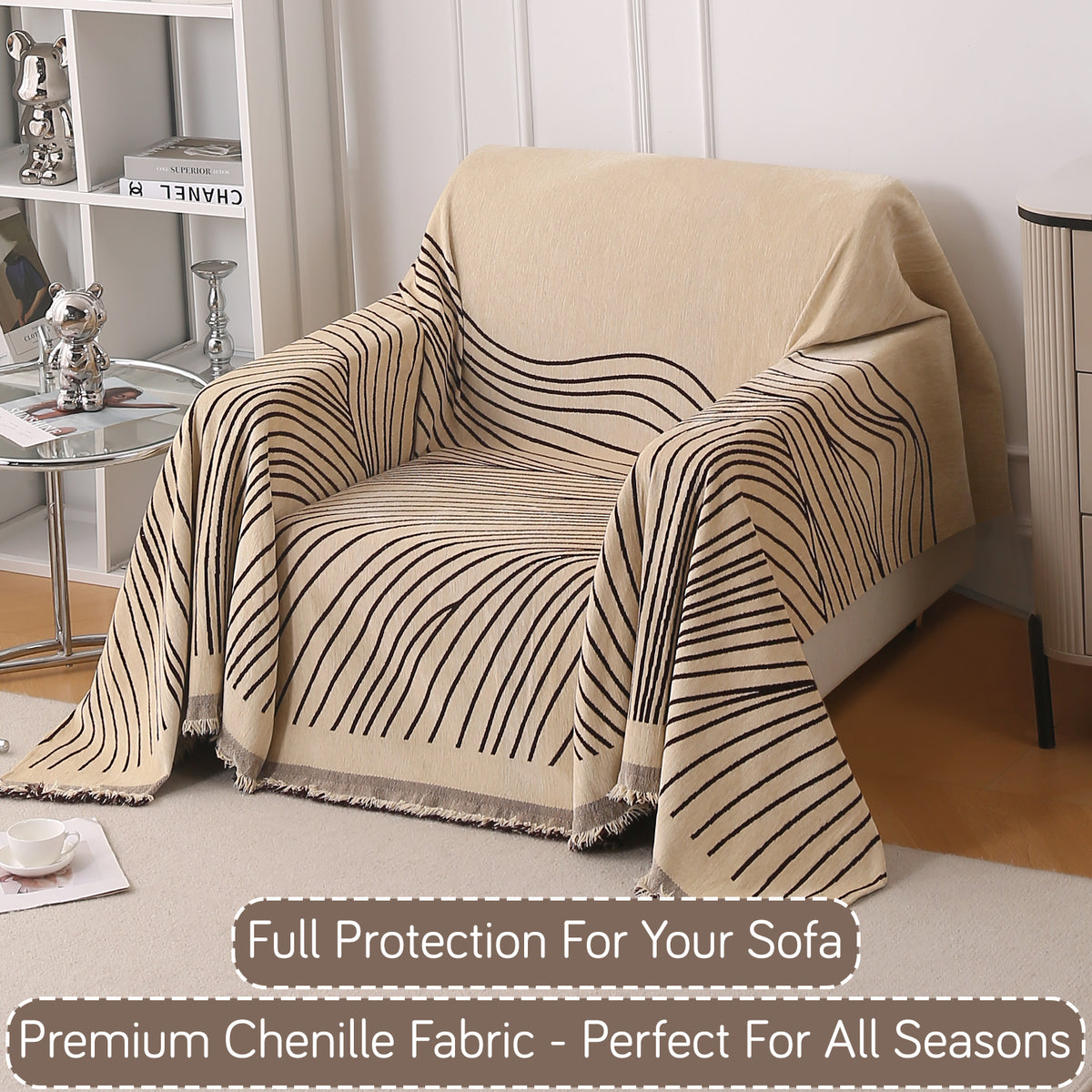 Buy Brown Colour WaveLoom Chenille 1 Seater Sofa Throw | HOKIPO