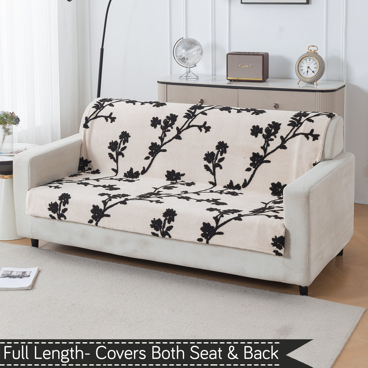 'Noirea Series' Plush Sofa Cover for Seat & Back, Botanical Vine