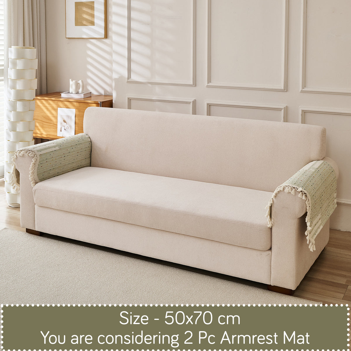 DreamWave Chenille with Tassels Sofa Cover Mat, Pistachio Green