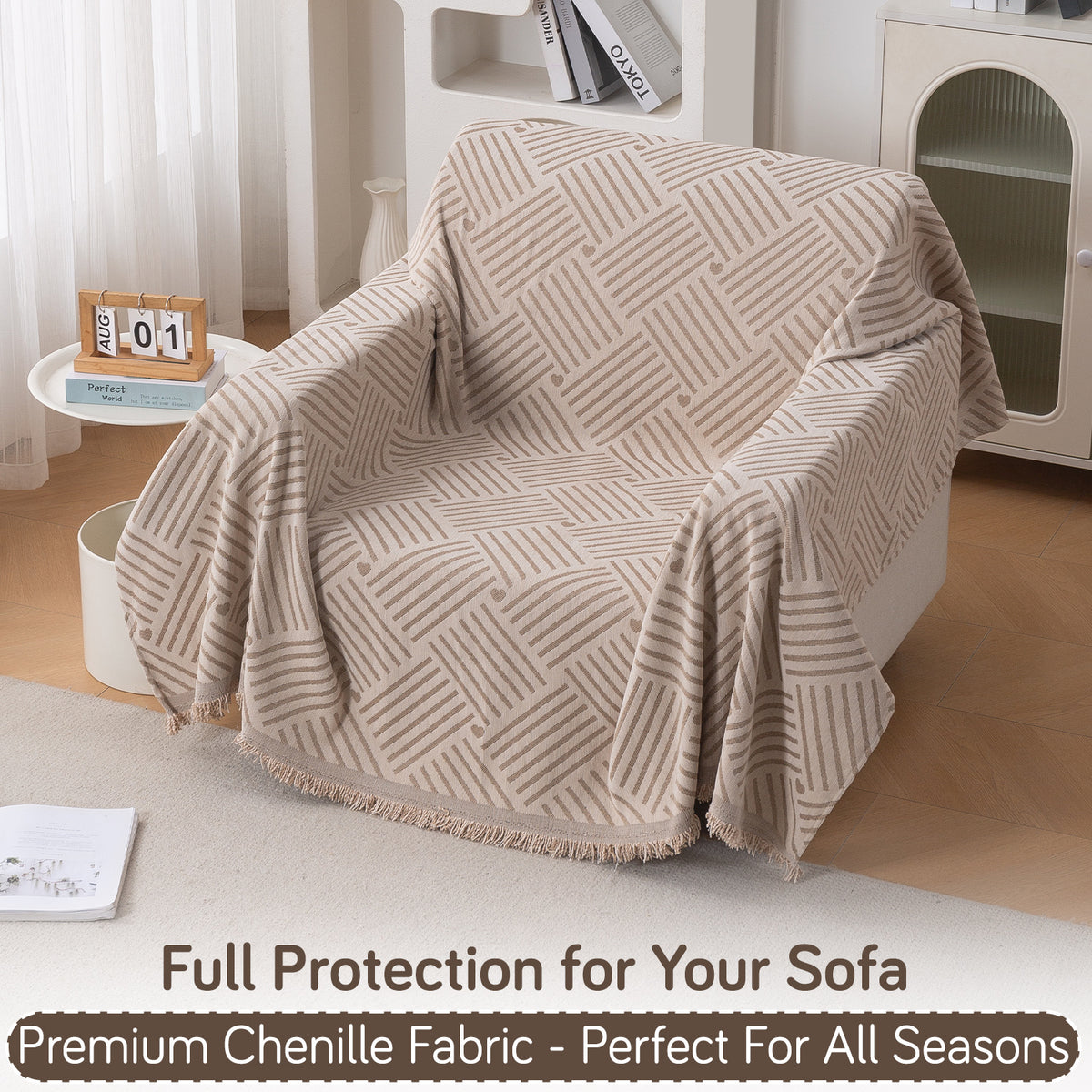 Buy Beige Geo Weave Serene Abode Chenille 1 Seater Sofa Throw | HOKIPO