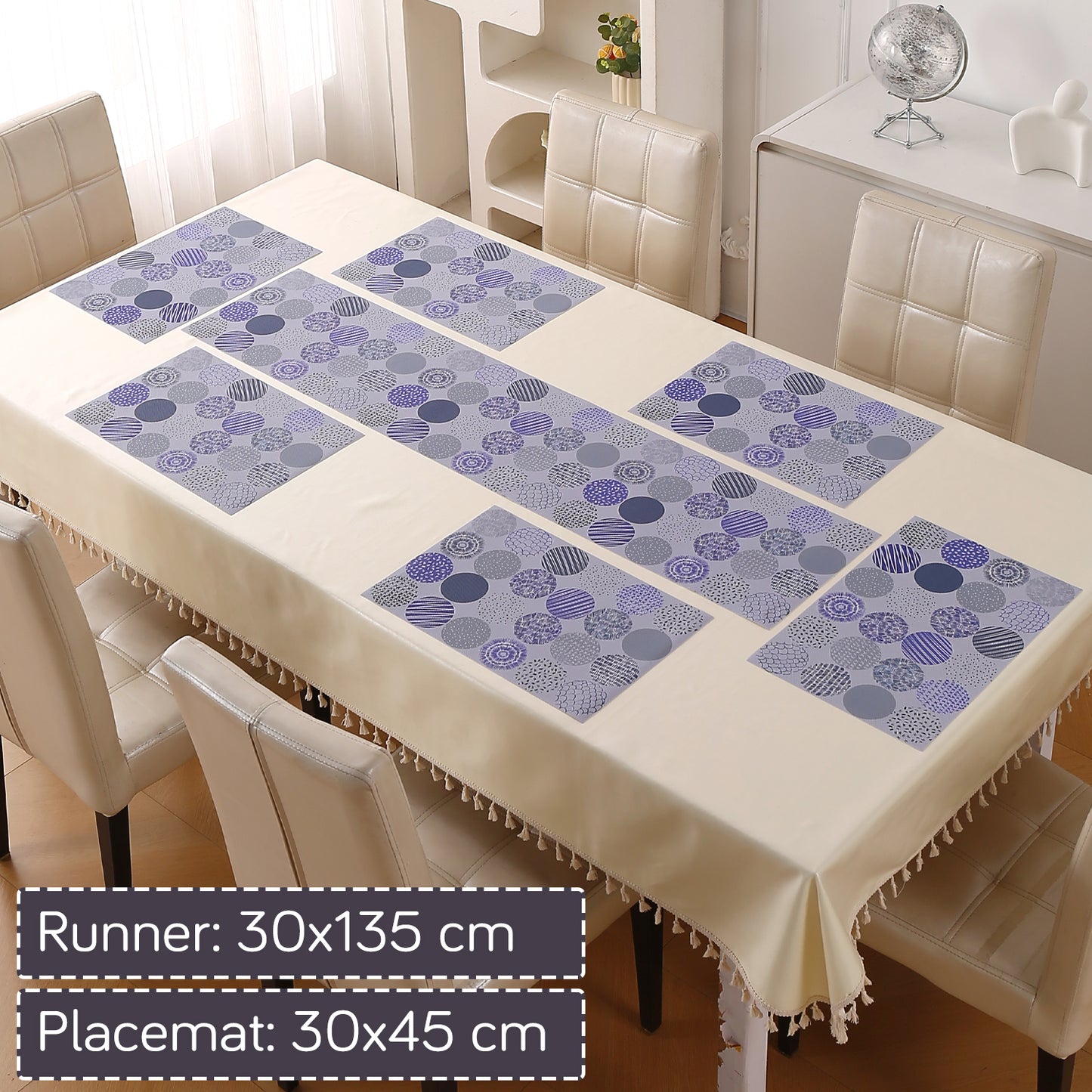 Color Splash PVC Mats for Dining Table, Abstract Disc - Lavender Blue