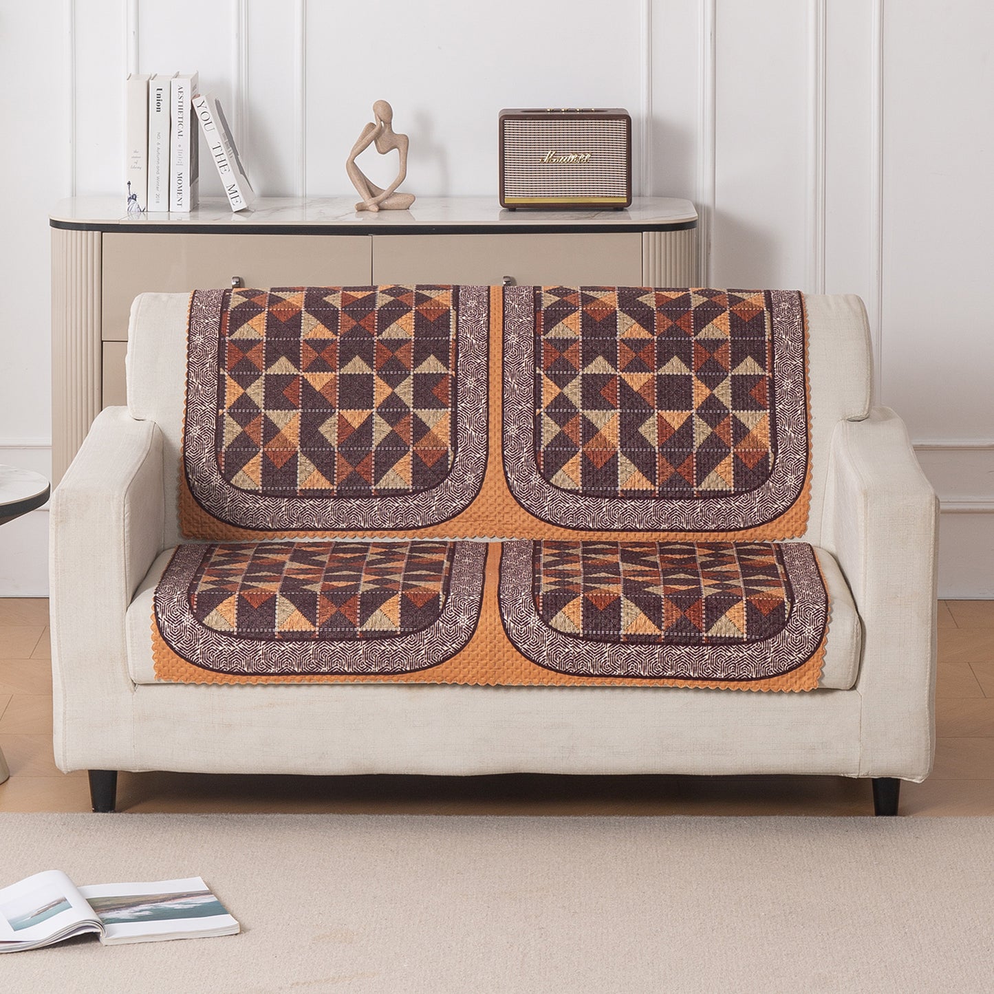 HeavenHue Fleece Soft Touch Quilted Sofa Cover Set Washable Sofa Panel for Seat & Back - Rustic Mosaic