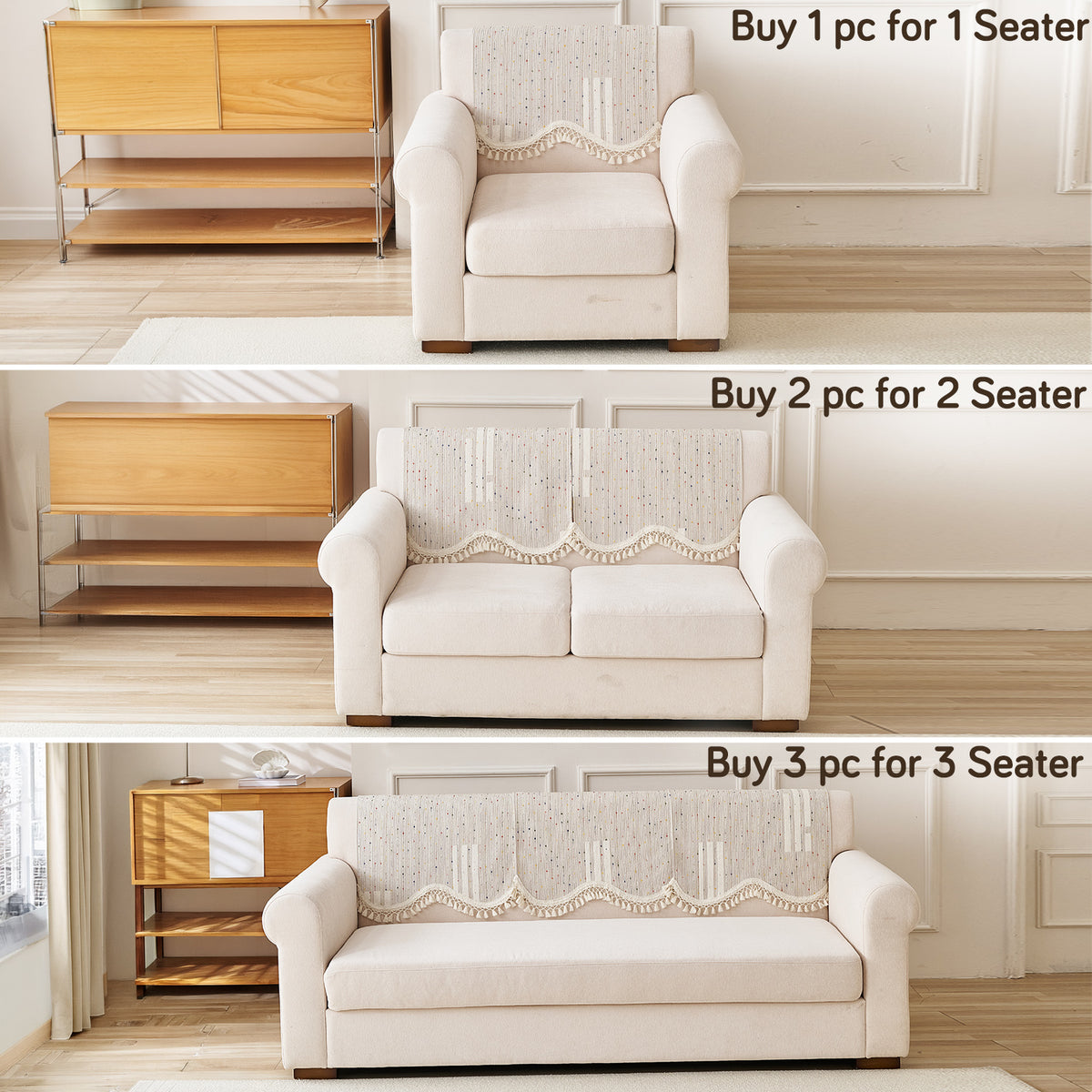 DreamWave Chenille with Tassels Sofa Cover Mat, Pastel Sand