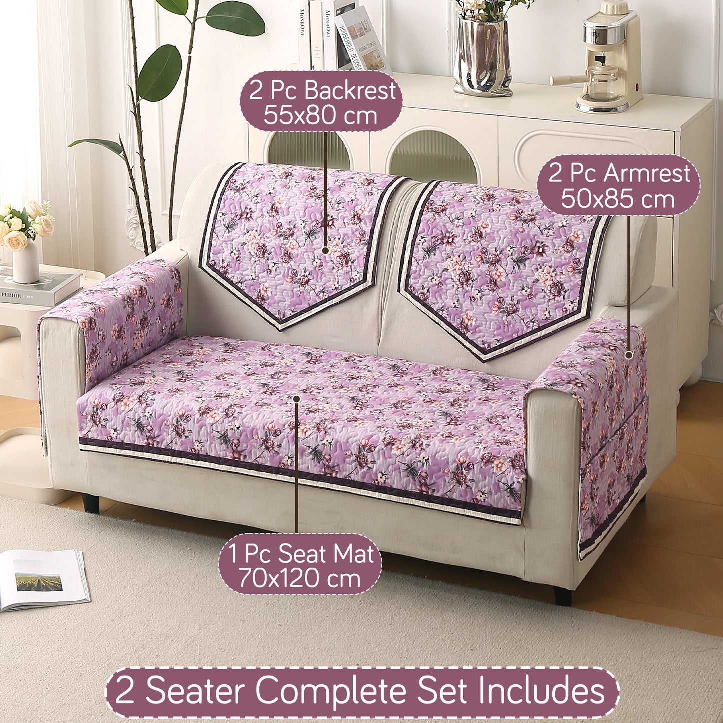 Florentina Series Printed Holland Velvet Sofa Mat - Peony Lavender