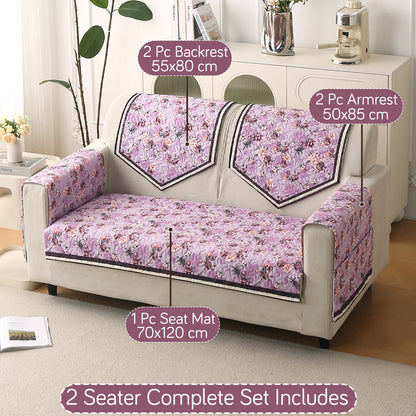 Florentina Series Printed Holland Velvet Sofa Mat - Peony Lavender