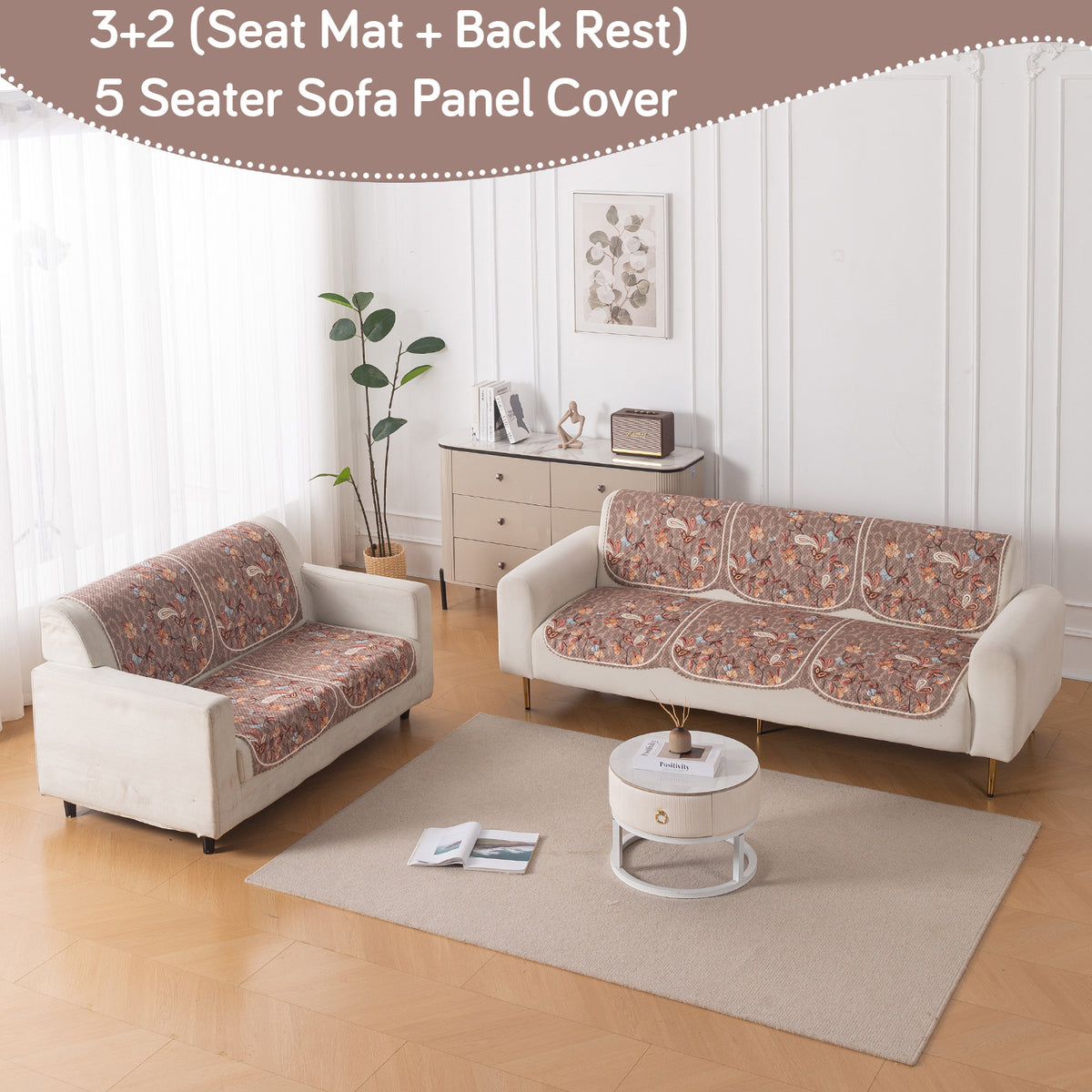 Buy Vintage Bloom HeavenHue quilted fleece sofa cover set for 3+2 seater, floral design | Hokipo