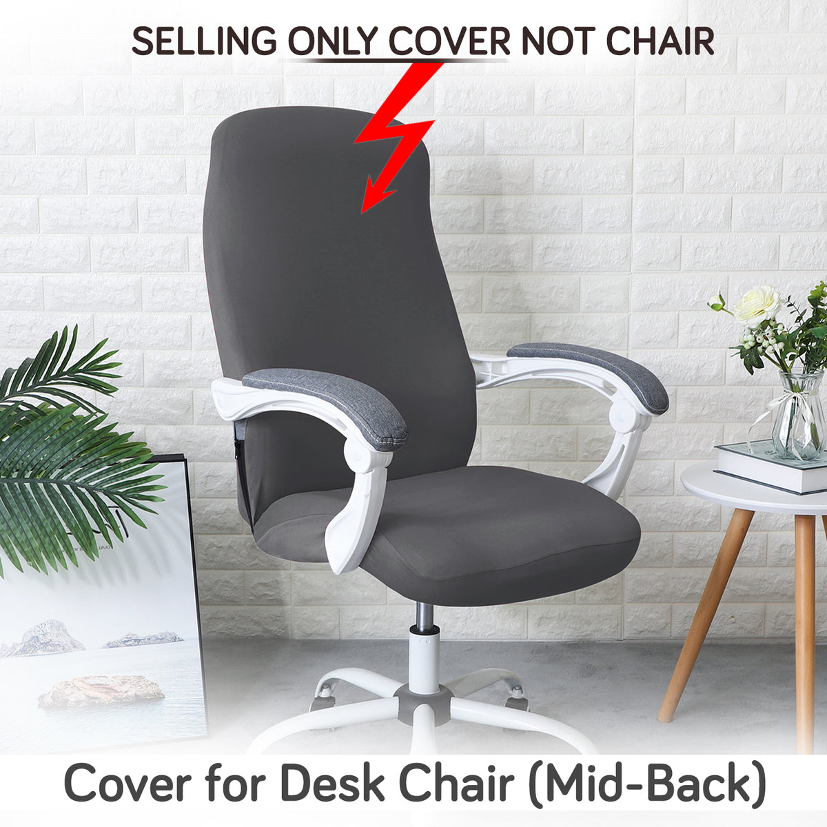 Office Chair Cover for Desk Chair (Mid-Back) – 140 GSM Stretch Fabric – Washable, Durable & Anti-Slip – Fits Mid-Back Office Chairs, Grey