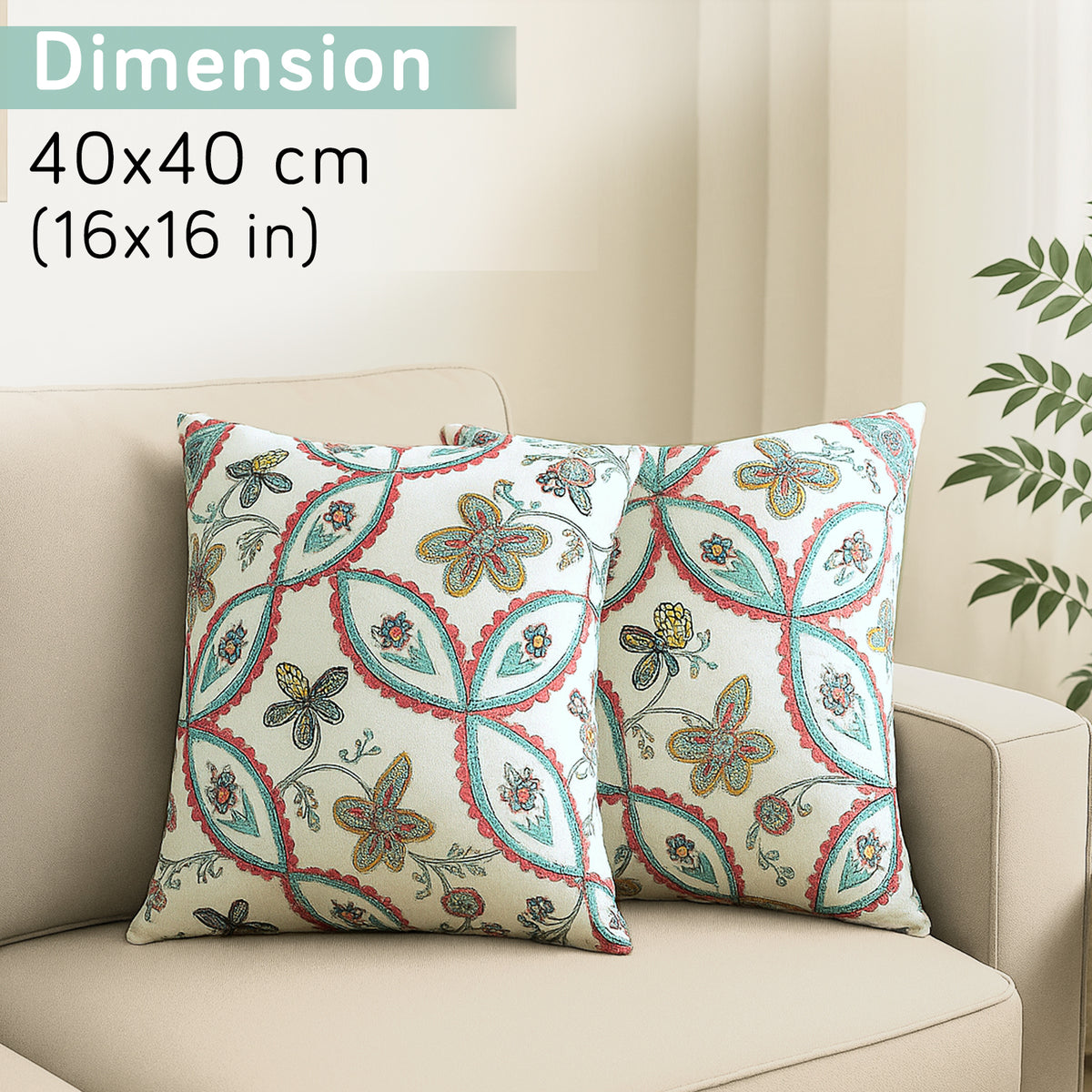Buy Beige Persian Garden Printed Zippered Velvet Sofa Pillow Covers
