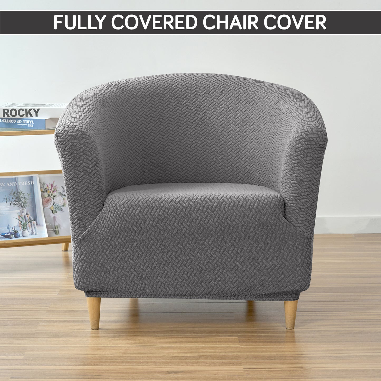 HOKIPO Premium Jacquard Stretchable Tub Chair Cover Slipcover, Grey