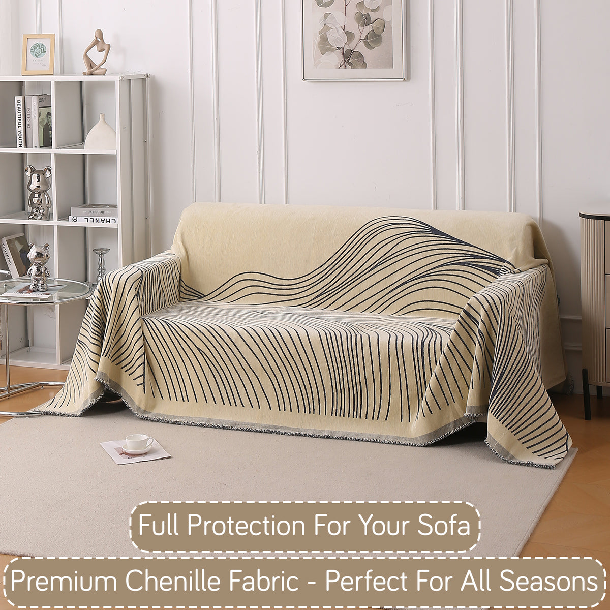 Buy Grey Colour WaveLoom Chenille 3 Seater Sofa Throw | HOKIPO