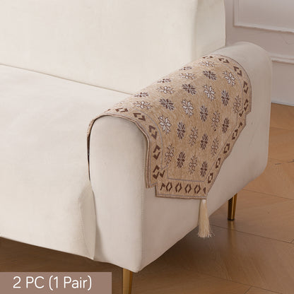 Heritage Weave Premium Jacquard Sofa Cover Set with Tassels - Sandy Beige