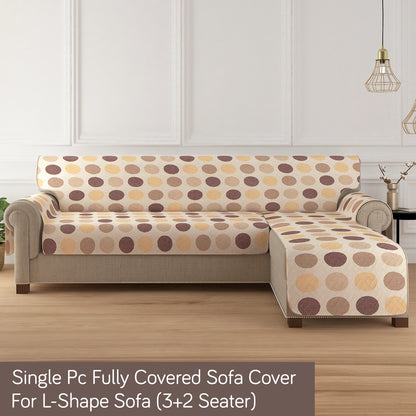 HomeHues Series Quilted Sofa Cover with Secure Fit Belt for L Shape sofa, Brown Polka Dot