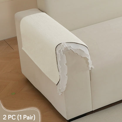 French Classic Frill Wavy Sofa Cover Mat with Curve & Lace - Snow White Ivory