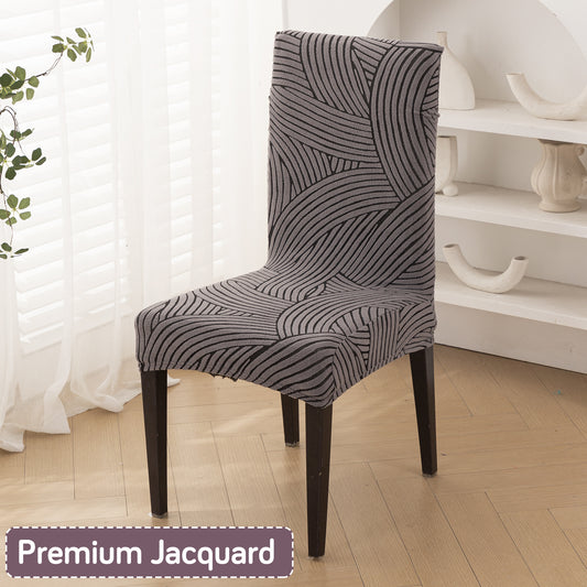 WaveLine Series 180 GSM Jacquard Chair Cover Set of 1/2/4/6, Charcoal Grey