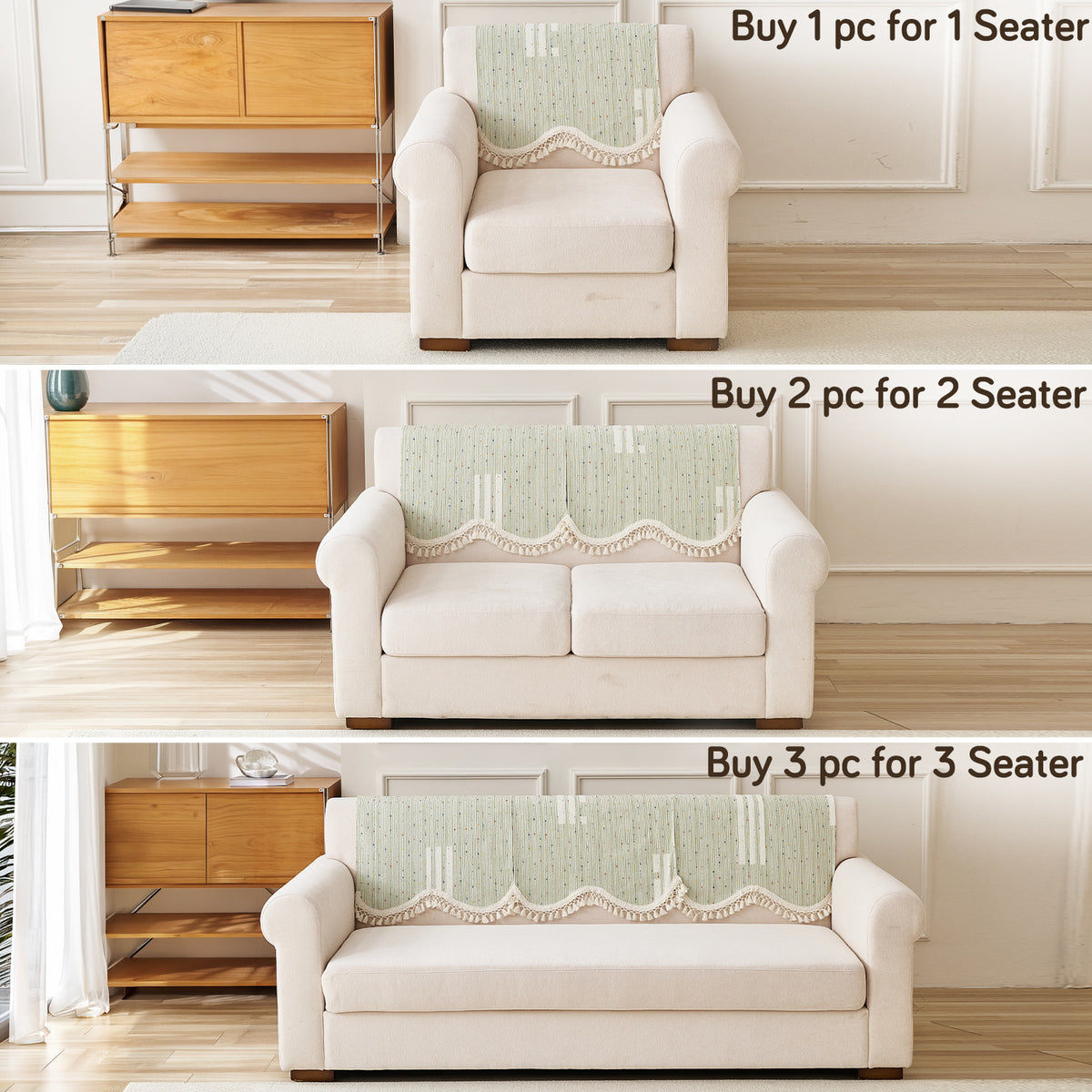DreamWave Chenille with Tassels Sofa Cover Mat, Pistachio Green