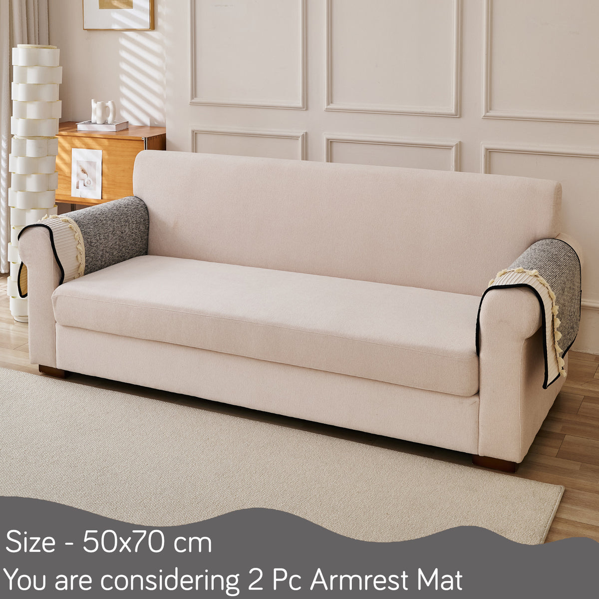 'Wavy Royale Series' Thick Woven Weave Chenille Sofa Cover with Tassel, Moon Grey