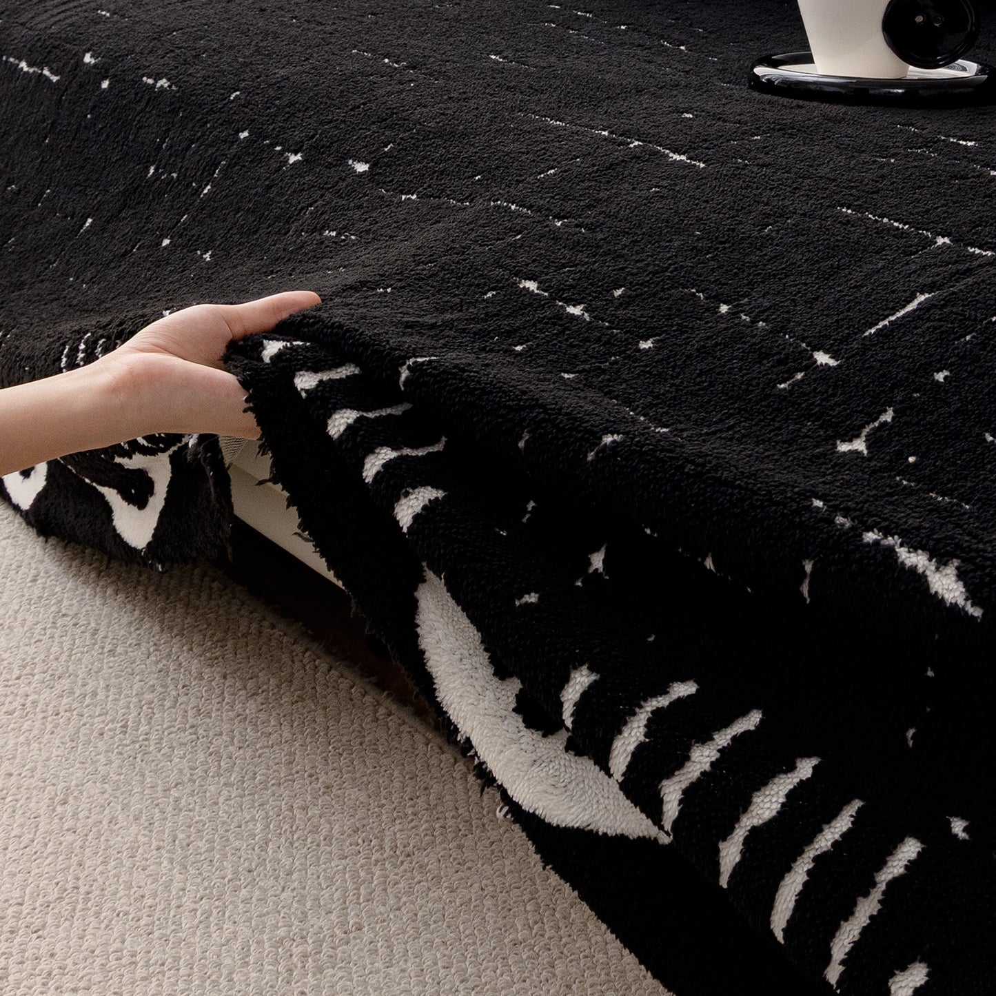 Buy Black Colour Supple Soft Wavy Plush Sofa Throw | HOKIPO