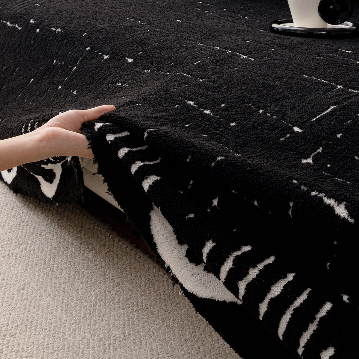Buy Black Colour Supple Soft Wavy Plush Sofa Throw | HOKIPO
