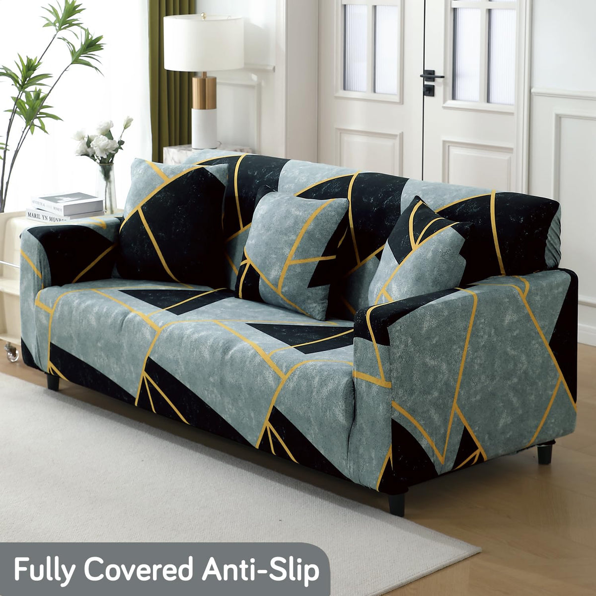 Abstract Geometry Print non slip elastic 3 seater sofa cover
