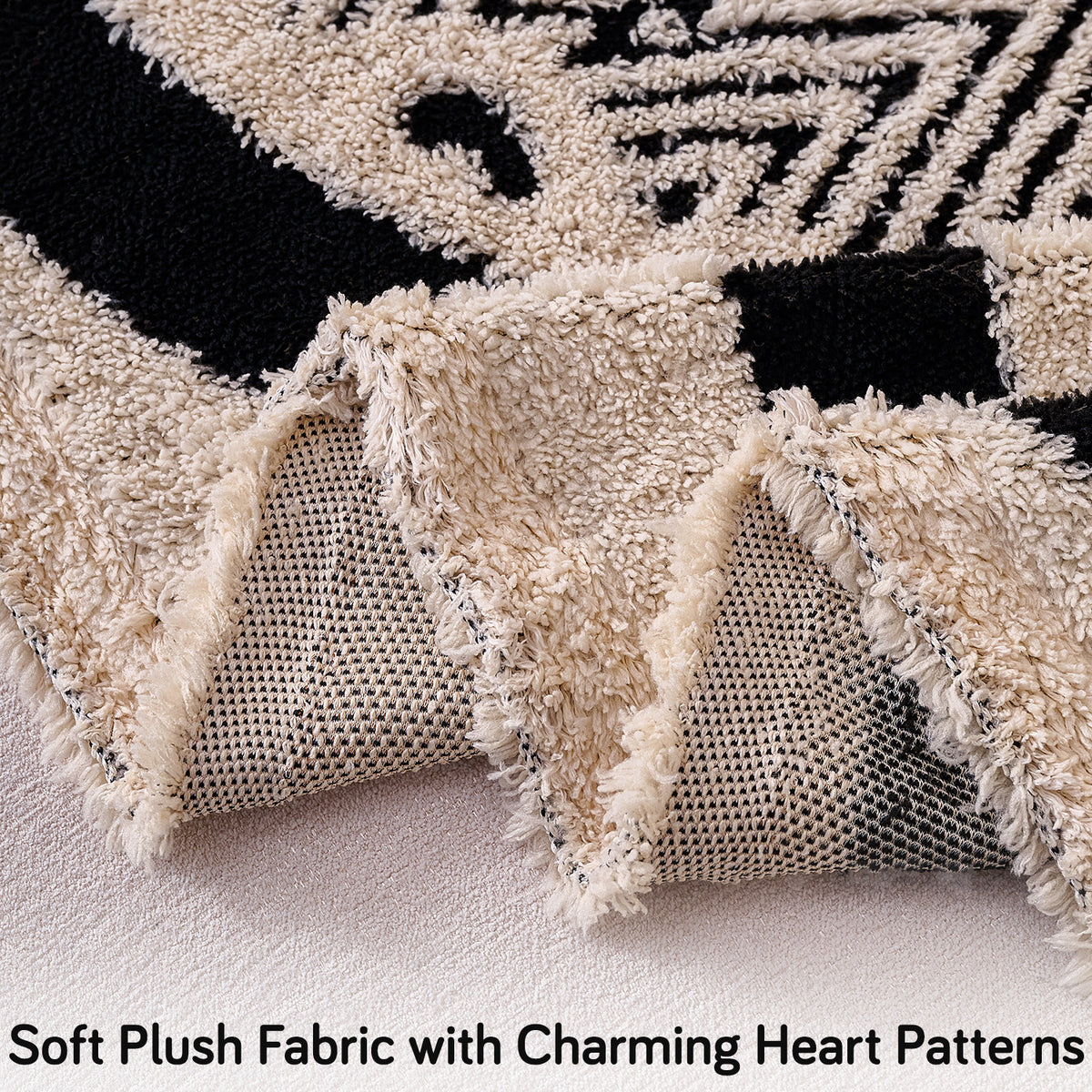 Buy Jade Black Cream Colour Cozy Heart Series Luxury Plush Fabric Sofa Throw | HOKIPO