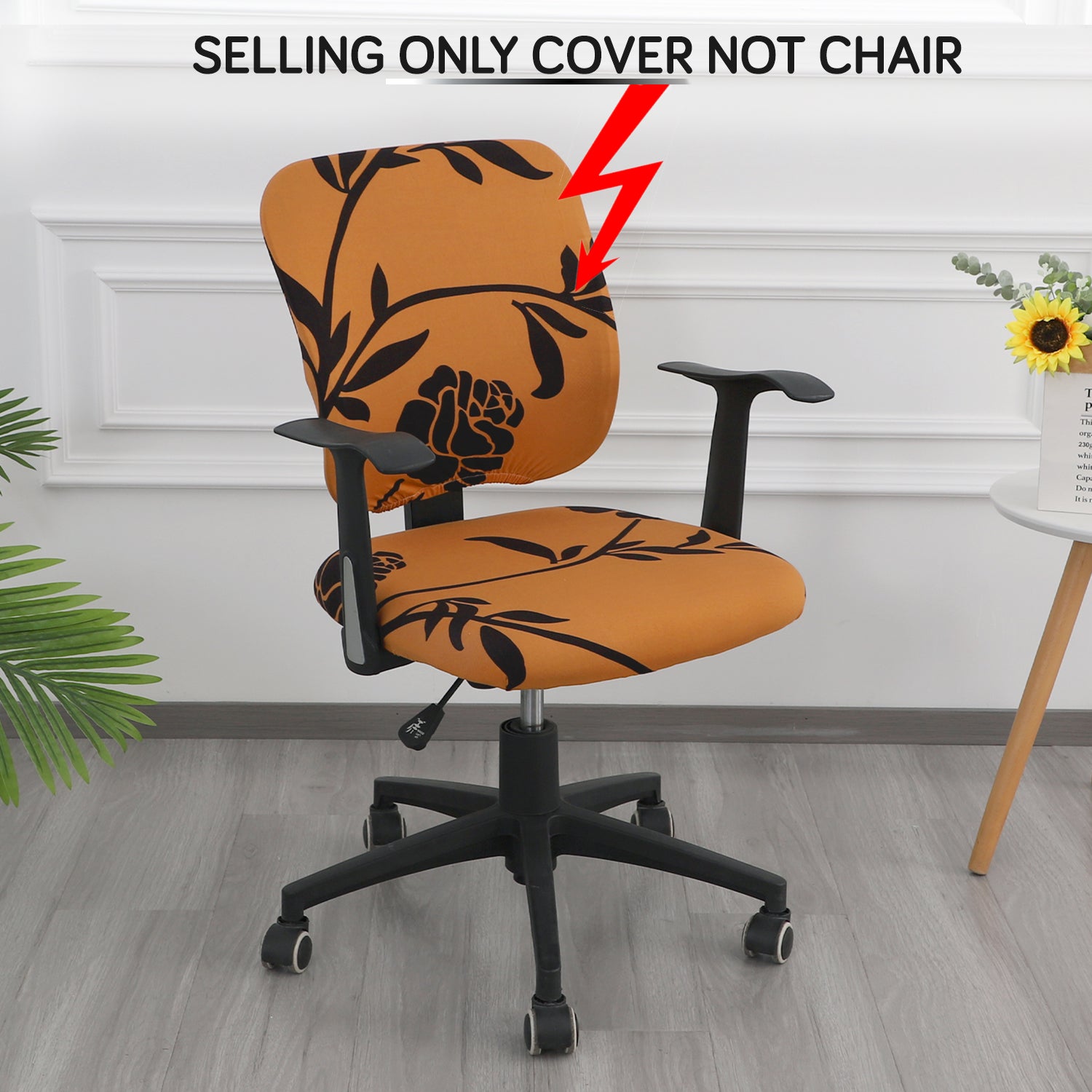 Buy Copper Brown Floral Print Stretchable office chair covers for Regular Chair