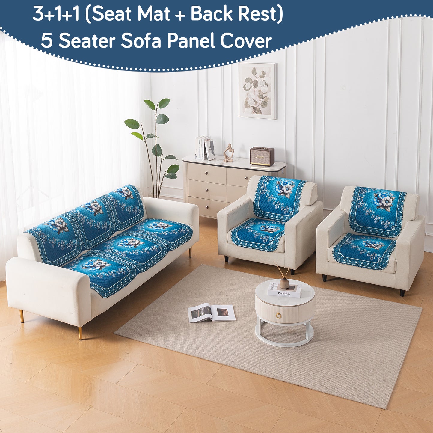 LoomVerse Quilted Sofa Cover Set Washable Sofa Panel for Seat & Back - Royal Meadow