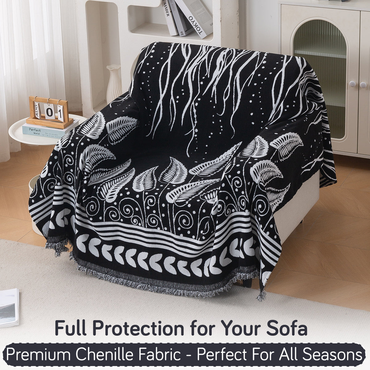 Buy Black Fern Tribal Serene Abode Chenille Single Seater Sofa Throw | HOKIPO