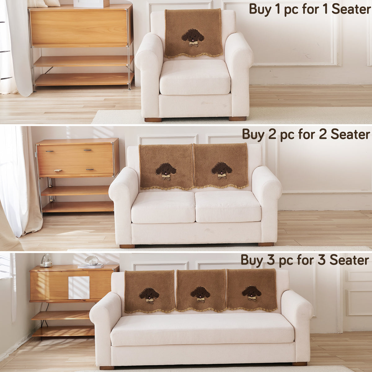 CloudHug Plush Sofa Cover Mat with PomPom and Wavy Edges, Mocha Cocoa